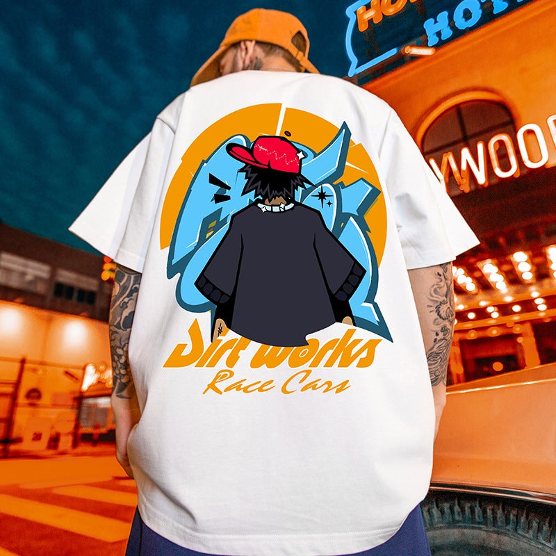 M2 Pure Cotton 2023 Men'S Oversize American Fashion Brand Fat Plus Size Loose Arrow Black Short Sleeve T-Shirt Half Sleeve - Image 1