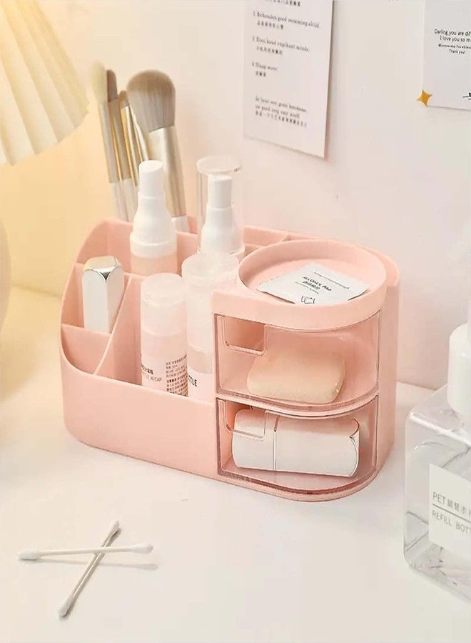 SCALER Makeup Organiser Cosmetic Makeup Lipstick Storage Box with Drawer Plastic Case Holder Skin Care Products for Dressing Table (PINK) - Image 2