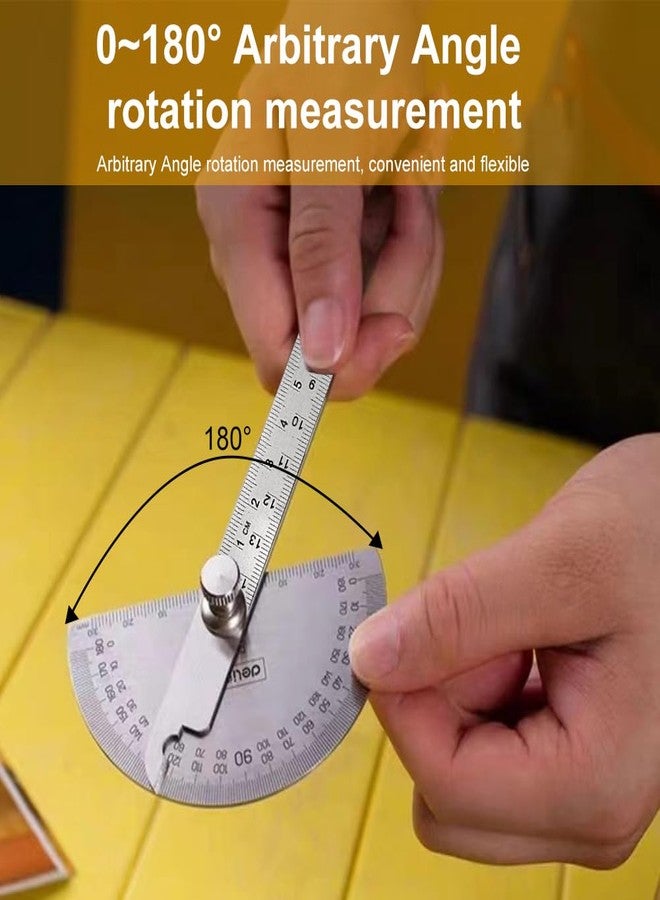 EMVANV Stainless Steel Protractor 0-180 Degrees, Woodworking Ruler Angle Finder, Metal Adjustable General Angle Measuring Tool(Size:0-180 Degrees), as picture show - Image 5