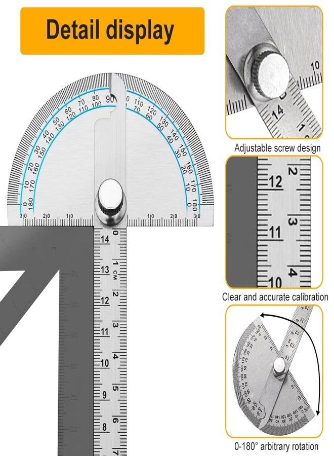 EMVANV Stainless Steel Protractor 0-180 Degrees, Woodworking Ruler Angle Finder, Metal Adjustable General Angle Measuring Tool(Size:0-180 Degrees), as picture show - Image 2