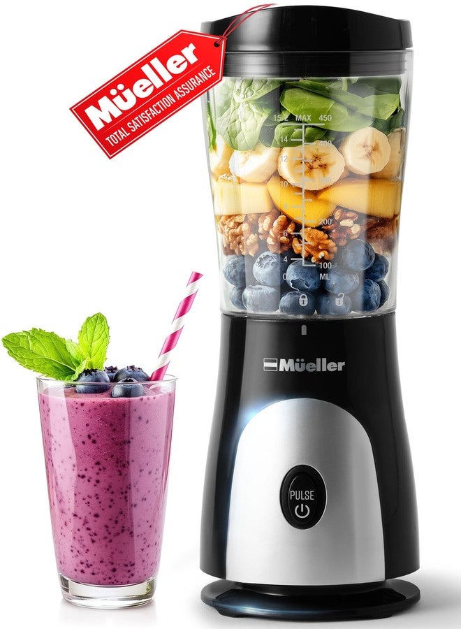 Mueller Smoothie Blender for Smoothies - Personal Blender for Shakes, Frozen Drinks, Baby Food & More, 15oz Travel Cup and Lid, Durable Stainless Steel Blades for Powerful Blending Performance, Black - Image 1