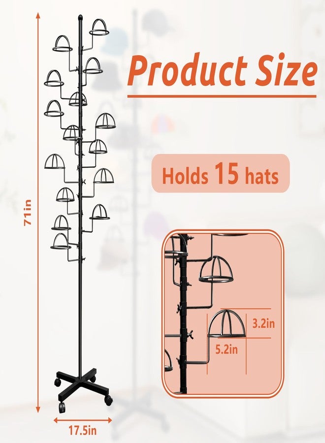Montex Hat Rack Stand 15 Hooks, Hat Display Stand Metal, Hat Display for Stores, 15 Customizable Circular Hooks - Image 2