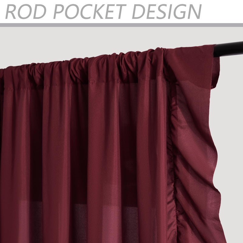 SEEKRIGHT Burgundy Ruffle Curtains 84 Inches Long 2 Panels for Bedroom Living Room Rod Pocket Light Filtering Vintage Victorian Romantic Curtains for Holiday Cottage Girls Room Window Privacy Decor, 52x84 - Image 3