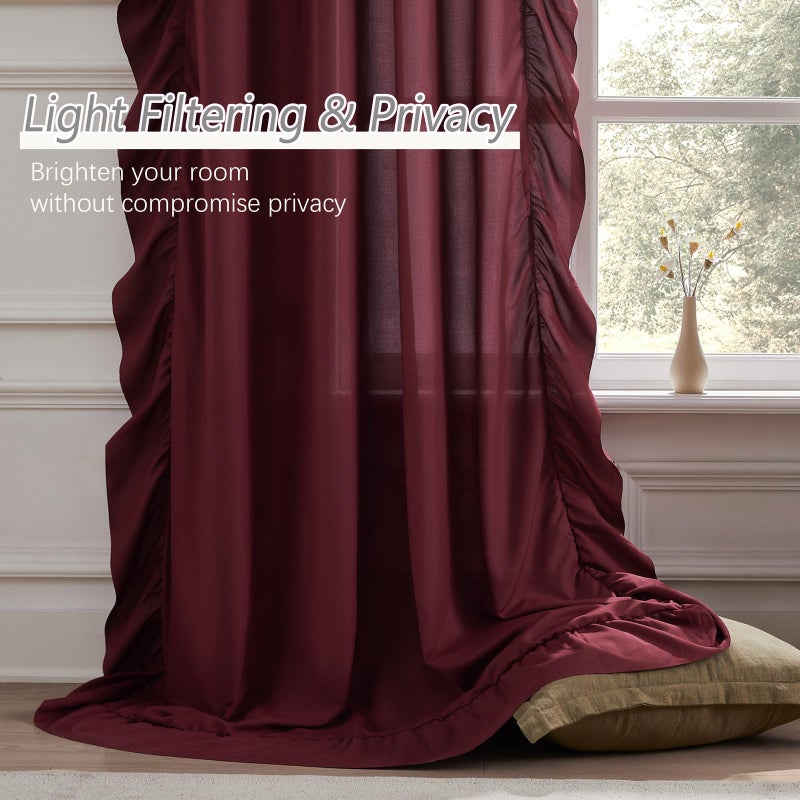 SEEKRIGHT Burgundy Ruffle Curtains 84 Inches Long 2 Panels for Bedroom Living Room Rod Pocket Light Filtering Vintage Victorian Romantic Curtains for Holiday Cottage Girls Room Window Privacy Decor, 52x84 - Image 5