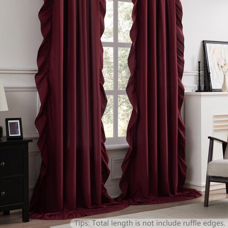 SEEKRIGHT Burgundy Ruffle Curtains 84 Inches Long 2 Panels for Bedroom Living Room Rod Pocket Light Filtering Vintage Victorian Romantic Curtains for Holiday Cottage Girls Room Window Privacy Decor, 52x84 - Image 2