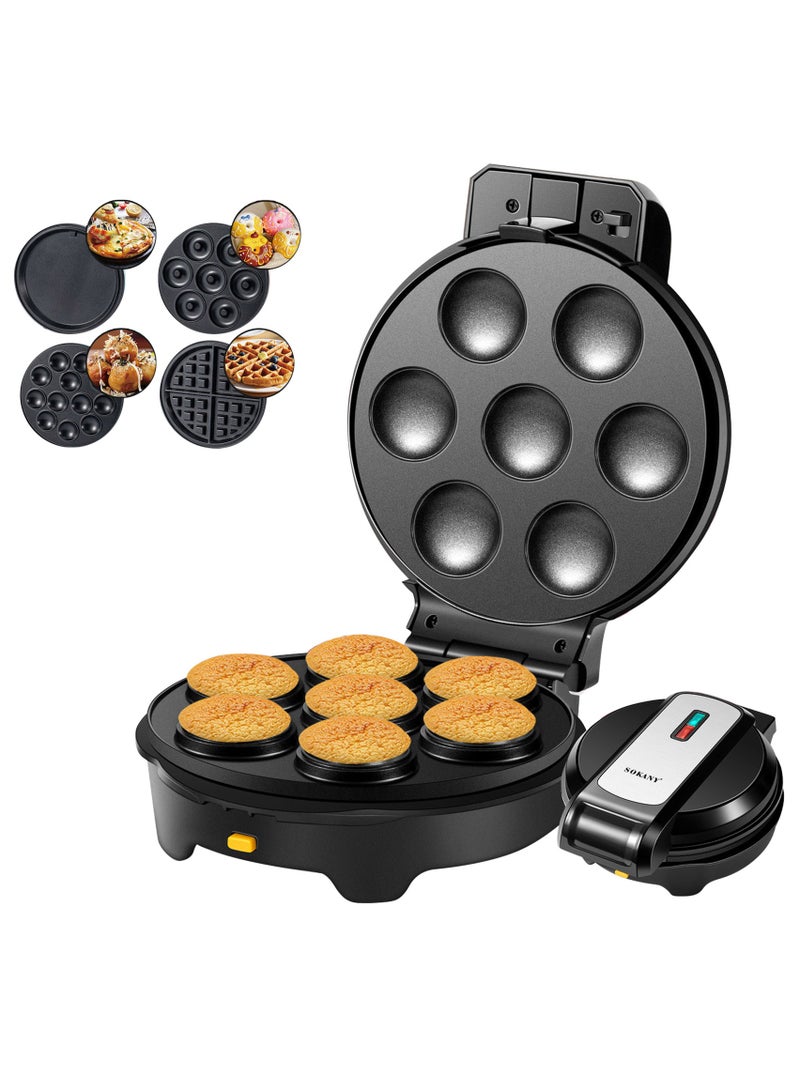 sokany 5 IN 1 Multi Snacks Maker with Donut-Meatball-Waffle-Cake-Pizza Non Stick Detachable Plates, 1000W, SK-08093  - Image 1