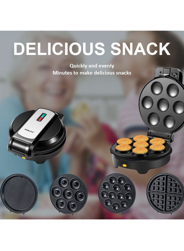 sokany 5 IN 1 Multi Snacks Maker with Donut-Meatball-Waffle-Cake-Pizza Non Stick Detachable Plates, 1000W, SK-08093  - Image 4