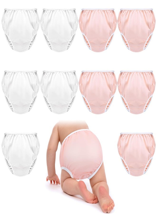 Cozypower 10 Pairs Waterproof Plastic Pants for Toddlers Reusable Plastic Diaper Covers Potty Training Underwear Pants(M,White, Pink) - Image 1