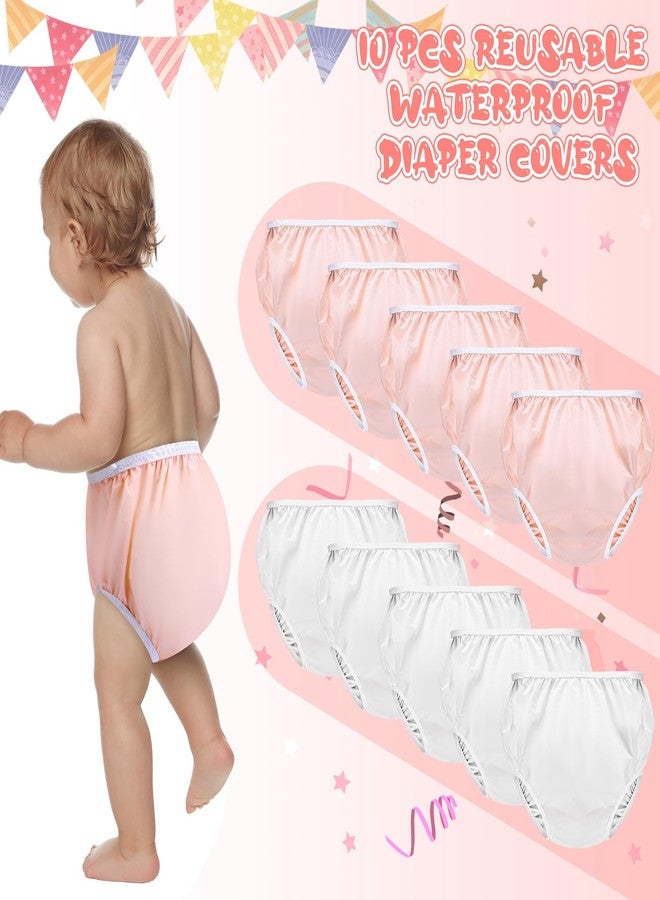 Cozypower 10 Pairs Waterproof Plastic Pants for Toddlers Reusable Plastic Diaper Covers Potty Training Underwear Pants(M,White, Pink) - Image 2