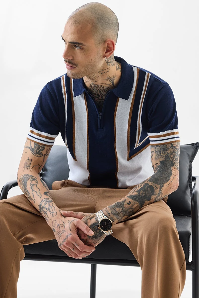 SNITCH Navy Colour Blocked Half Sleeve Slim Fit T-Shirt