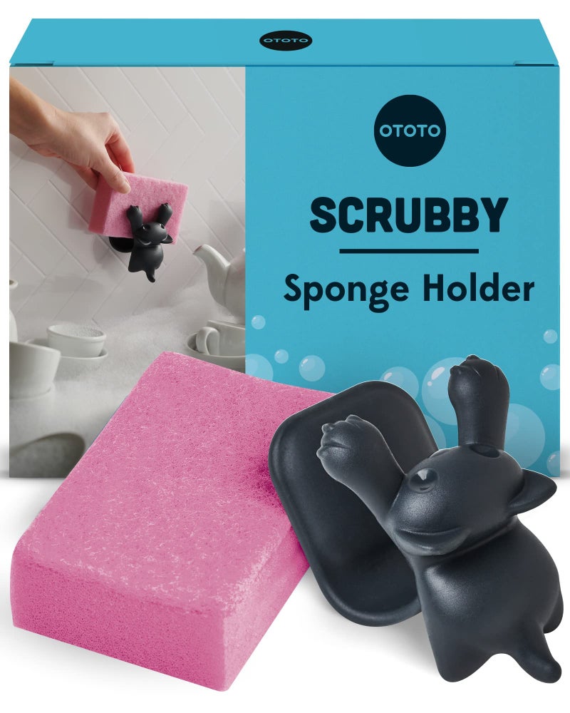 OTOTO Scrubby Cute Cat Sponge Holder for Kitchen Sink - Dishwasher Safe Dish Organizer- Compact, Cute Kitchen Accessories, Dish Sponge, White Elephant Gifts - Image 1
