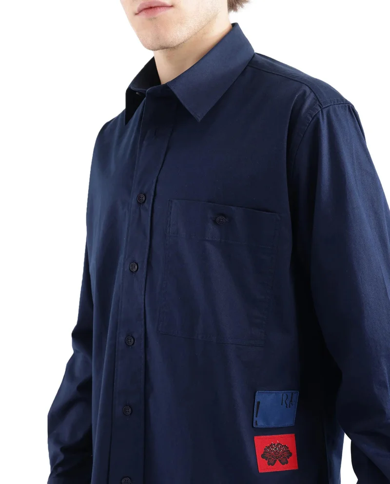 Rare Rabbit Men's Label Badge Solid Shirt