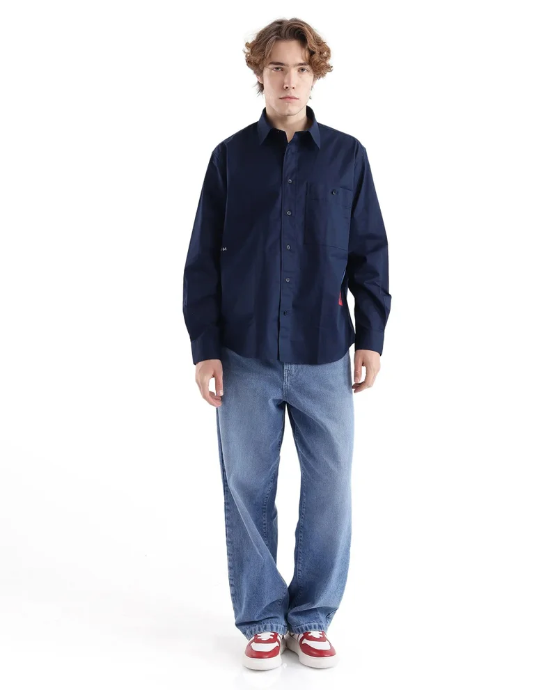 Rare Rabbit Men's Label Badge Solid Shirt