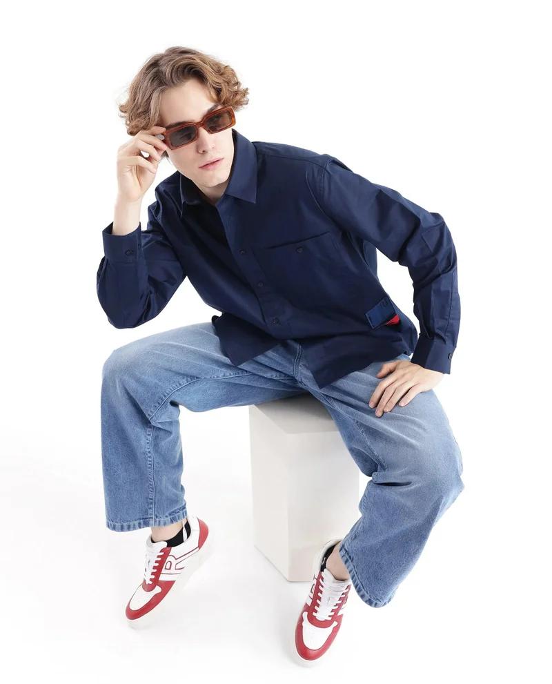 Rare Rabbit Men's Label Badge Solid Shirt