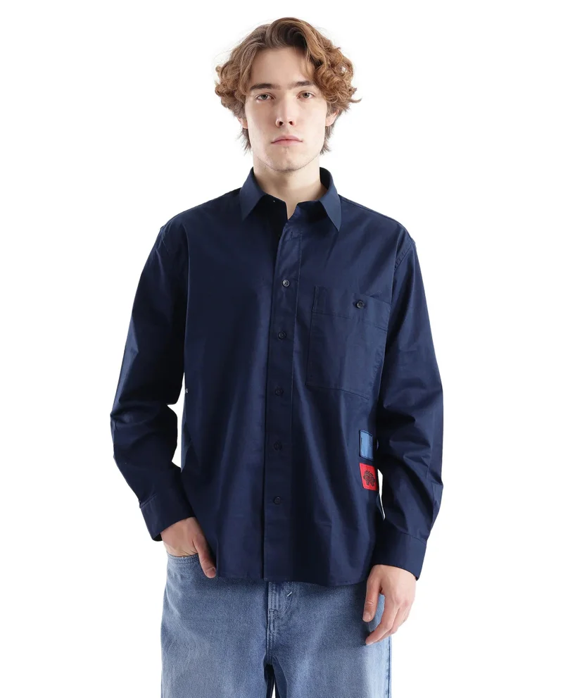 Rare Rabbit Men's Label Badge Solid Shirt