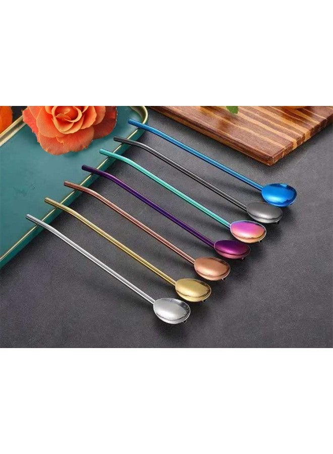 Colorful 304 Stainless Steel Straws Spoon Set For Beverages With Straw Filter Perfect Gift For Weddings Birthdays Festivals-Color:Rose Gold Plated-Specifications:Straw Oval Spoon Cloth Wheel Light - Image 1