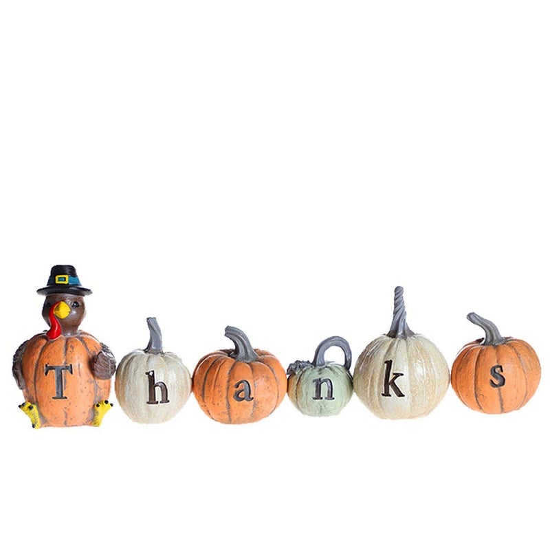 MorTime Thanksgiving Decorations HandPainted Turkey Pumpkin with Engraved Thanks Set of 6 Tabletop Fall Autumn Decor for Living Room Bedroom Kitchen Thanksgiving Harvest Day