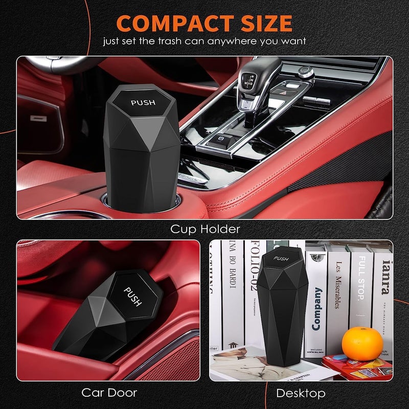 HOTOR Car Trash Can with Lid - 1 Pack, Car Accessories for Interior, Leakproof Vehicle Garbage Can with 15 Attached Trash Bags, Multipurpose Organizers and Storage for Home, Office, Black - Image 3