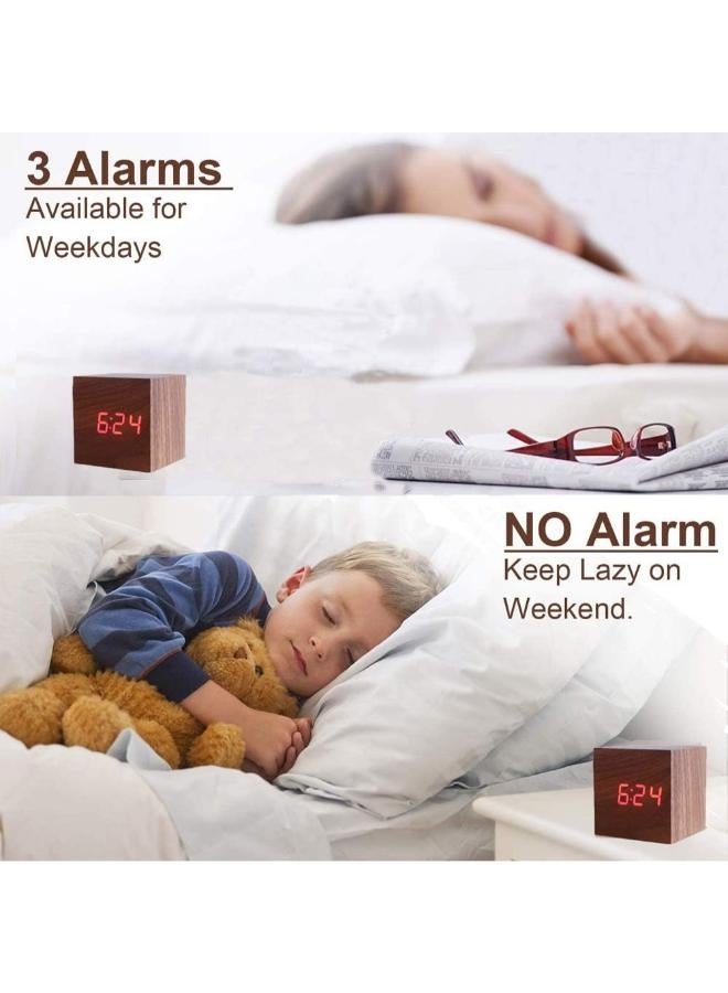 Wooden Electronic LED Time Display 3 Alarm 6.35 cm Cubic Small Electric Clocks for Bedroom Desk  - Image 3