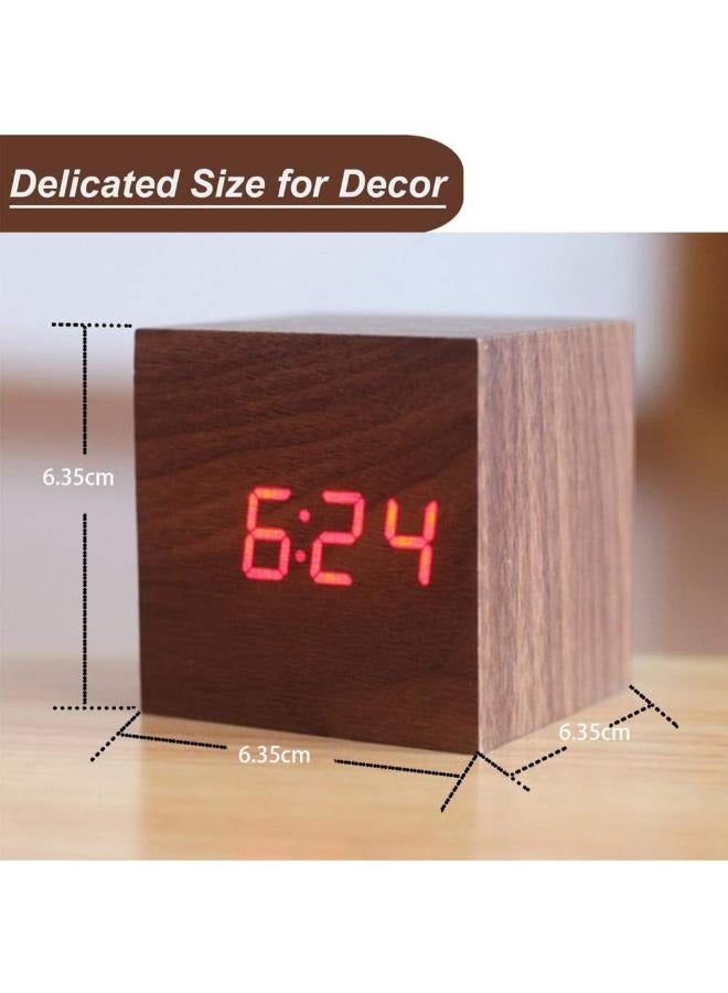 Wooden Electronic LED Time Display 3 Alarm 6.35 cm Cubic Small Electric Clocks for Bedroom Desk  - Image 2
