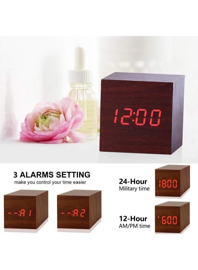 Wooden Electronic LED Time Display 3 Alarm 6.35 cm Cubic Small Electric Clocks for Bedroom Desk  - Image 4