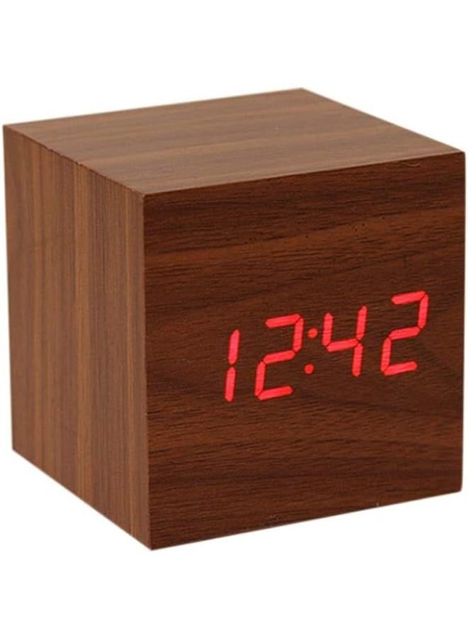 Wooden Electronic LED Time Display 3 Alarm 6.35 cm Cubic Small Electric Clocks for Bedroom Desk  - Image 1