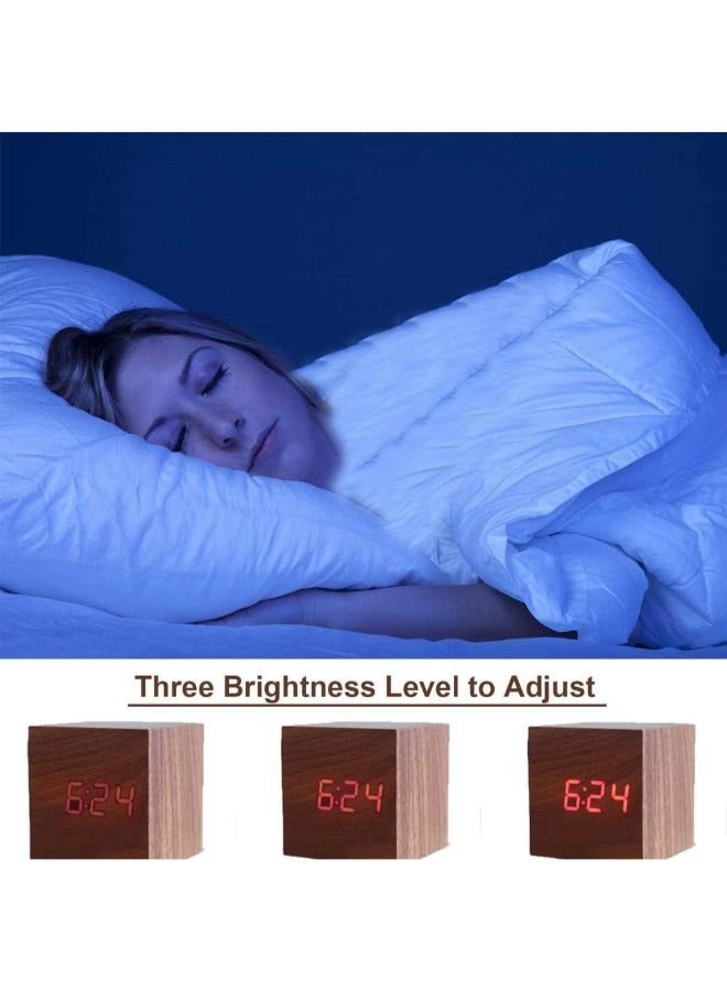 Wooden Electronic LED Time Display 3 Alarm 6.35 cm Cubic Small Electric Clocks for Bedroom Desk  - Image 5