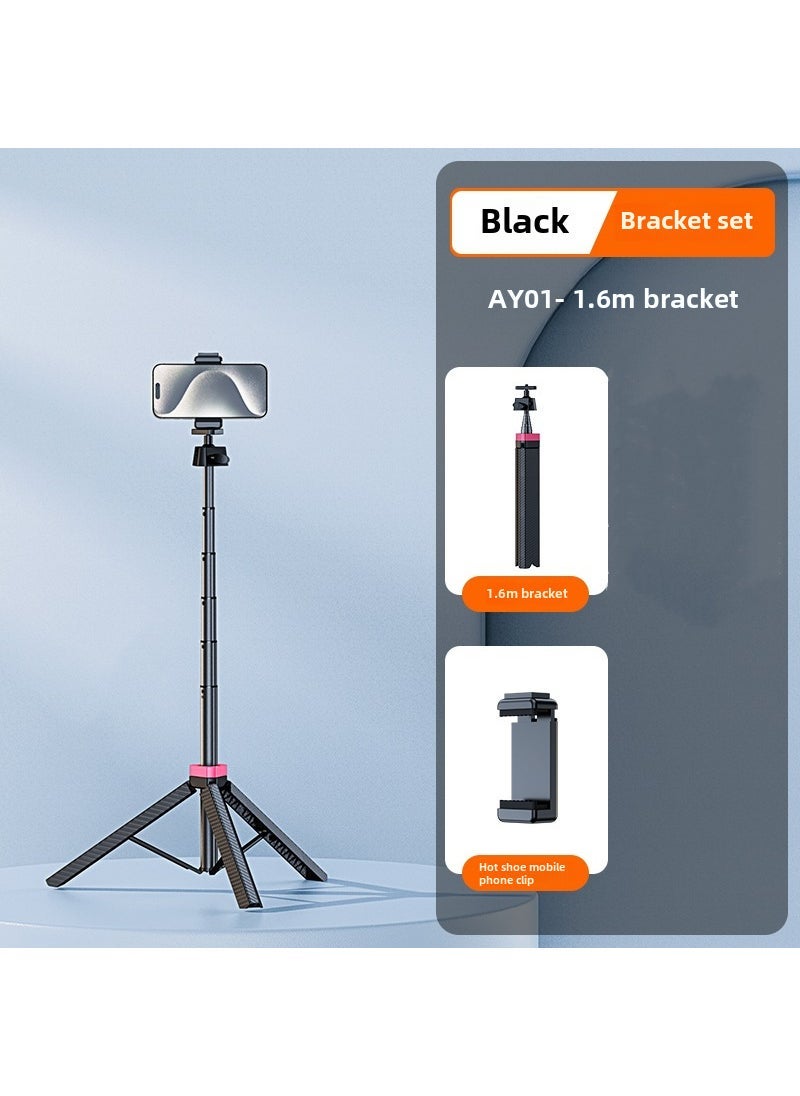 Extendable Bluetooth Selfie Stick with Fill Light AY01-1.6m photography bracket black (standard with hot shoe phone holder)