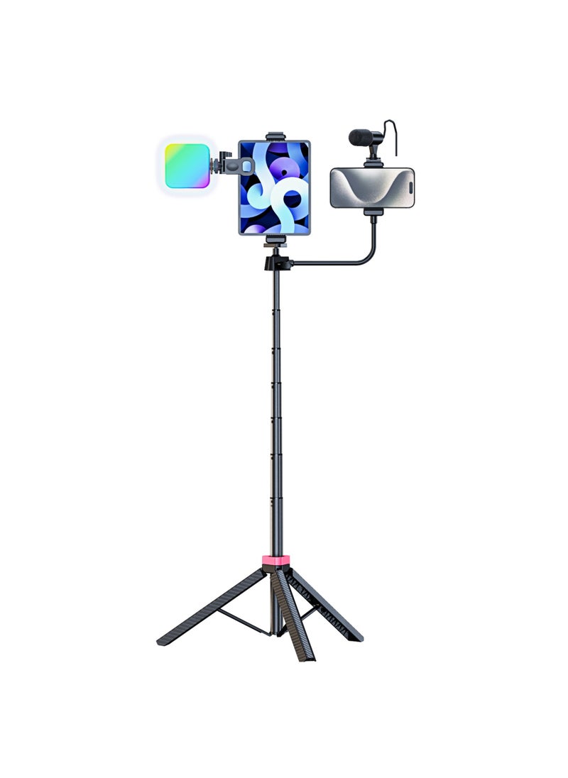 Extendable Bluetooth Selfie Stick with Fill Light AY01-1.6m photography bracket black (standard with hot shoe phone holder)