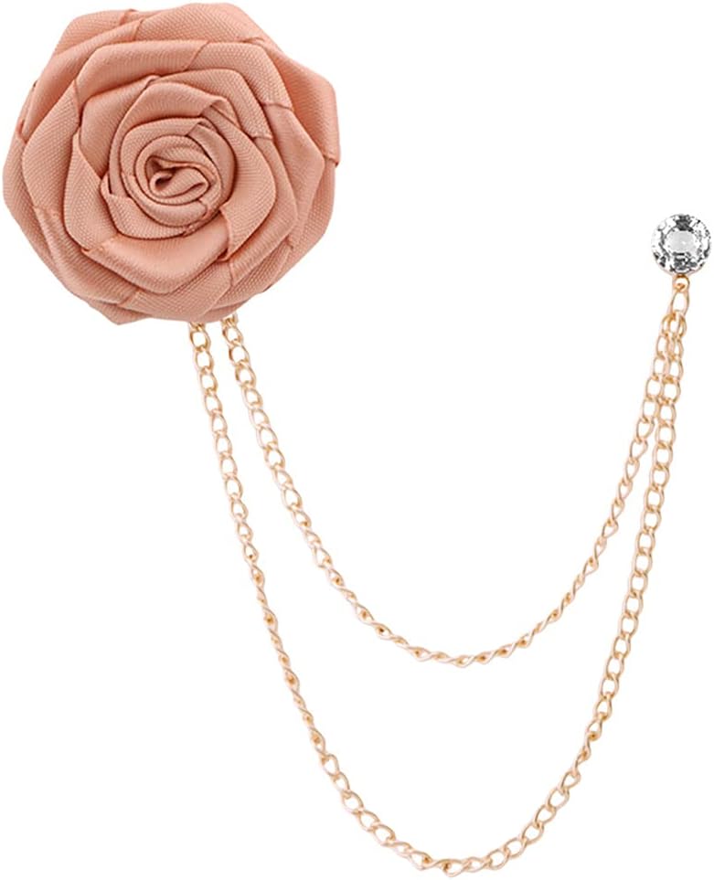 MXUHUI Fashion Bridegroom Wedding Brooches Cloth Art Hand-Made Rose Flower Brooch Lapel Pin Badge Tassel Chain Men's Suit Accessories - Image 1