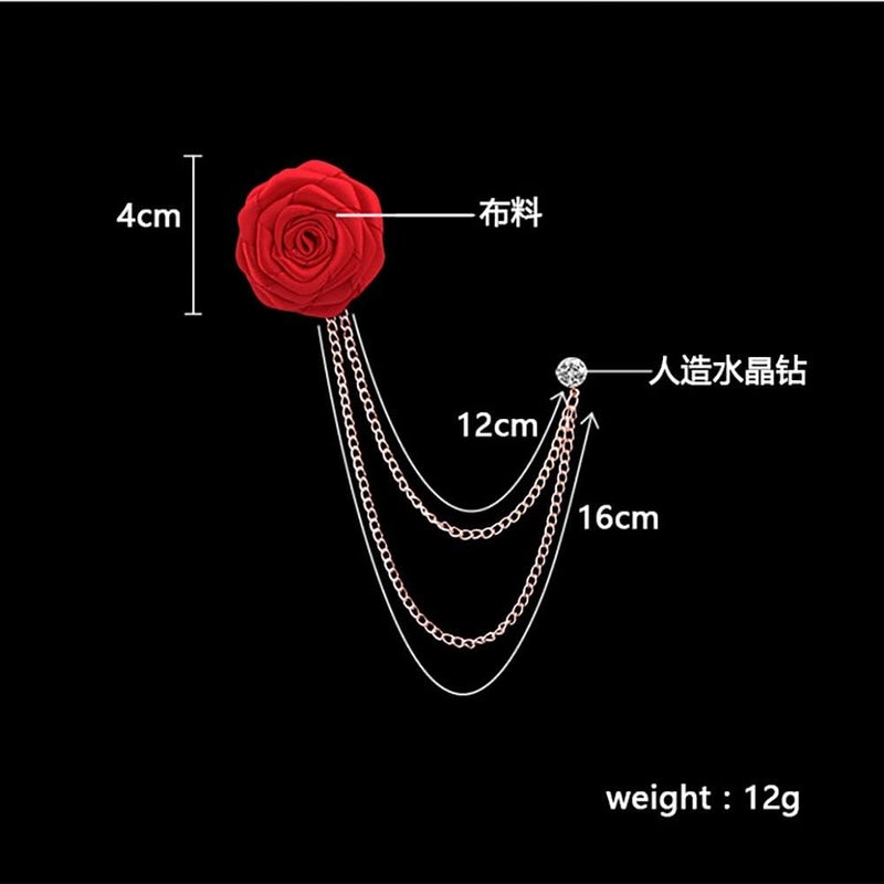 MXUHUI Fashion Bridegroom Wedding Brooches Cloth Art Hand-Made Rose Flower Brooch Lapel Pin Badge Tassel Chain Men's Suit Accessories - Image 2