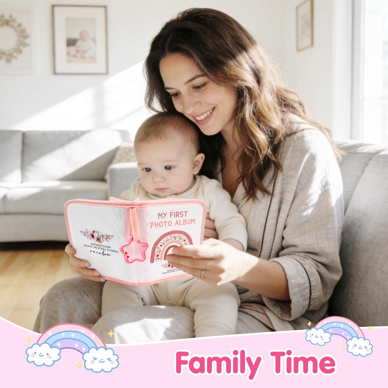 AUVCAS Baby's My First Photo Album Soft Photo Cloth Book, Boho Rainbow Baby Photo Album, Baby Photo Book with Safe Mirror, Baby Memory Album Shower Gift for Newborns Toddlers & Kids, 4x6 Inch Photos. - Image 5