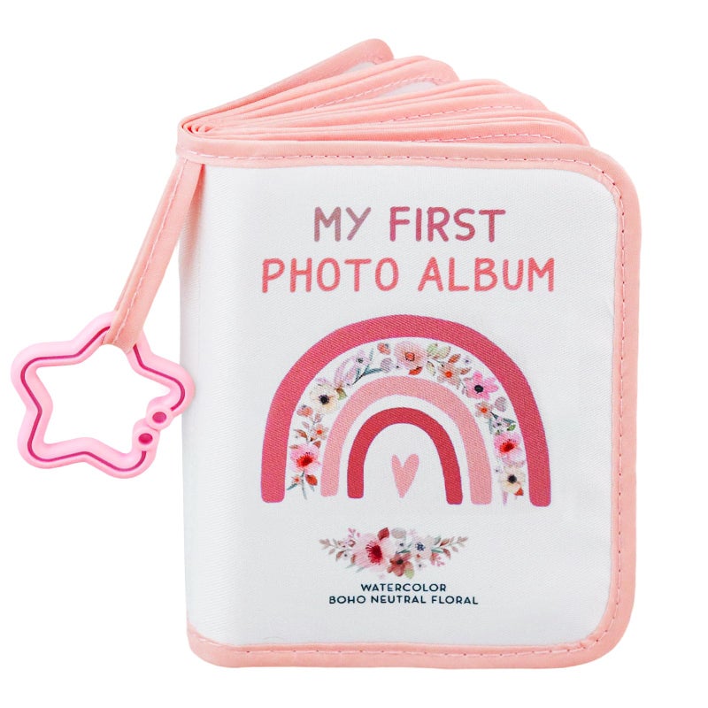 AUVCAS Baby's My First Photo Album Soft Photo Cloth Book, Boho Rainbow Baby Photo Album, Baby Photo Book with Safe Mirror, Baby Memory Album Shower Gift for Newborns Toddlers & Kids, 4x6 Inch Photos. - Image 1