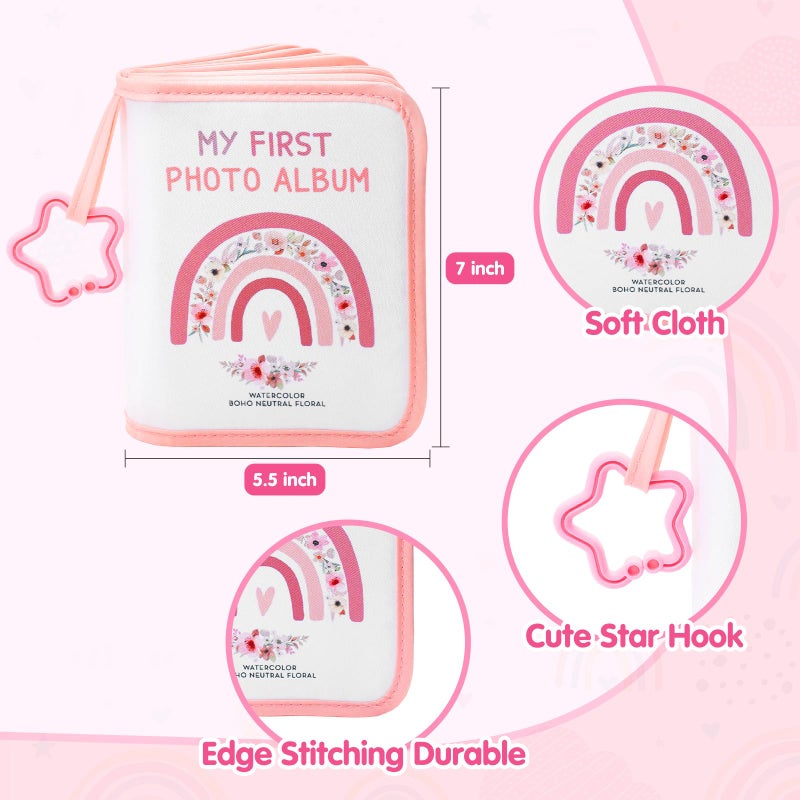 AUVCAS Baby's My First Photo Album Soft Photo Cloth Book, Boho Rainbow Baby Photo Album, Baby Photo Book with Safe Mirror, Baby Memory Album Shower Gift for Newborns Toddlers & Kids, 4x6 Inch Photos. - Image 3