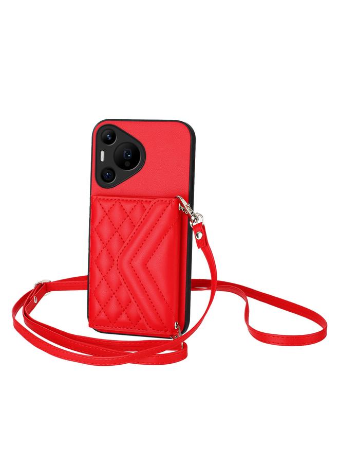 Zaboon Case For Huawei Pura 70 Pro / 70 Pro+ Rhombic Texture Card Bag RFID Phone Case with Long Lanyard - Image 1