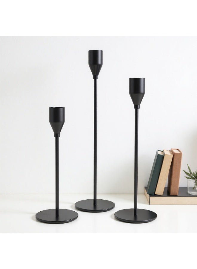 Bukela Matte Black Candle Holders Set of 3 for Taper Candles, Decorative Candlestick Holder for Wedding, Dinning, Party, Fits 3/4 inch Thick Candle&Led Candles (Metal Candle Stand) - Image 1