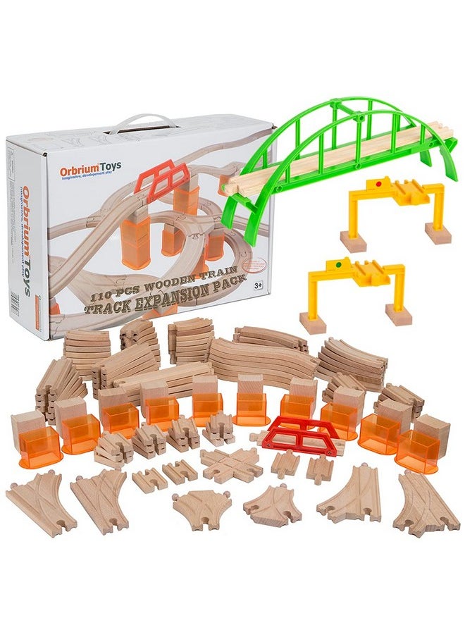Orbrium - Toys 110 Pcs Wooden Train Track Expansion Pack Compatible With Thomas Wooden Train, Brio, Thomas The Tank Engine - Image 1