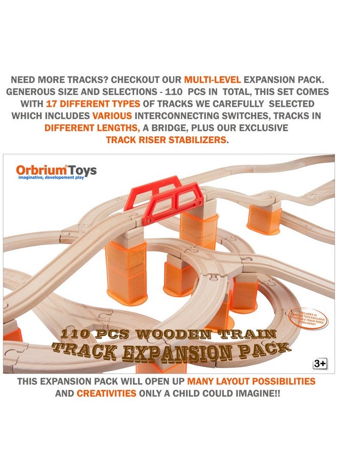 Orbrium - Toys 110 Pcs Wooden Train Track Expansion Pack Compatible With Thomas Wooden Train, Brio, Thomas The Tank Engine - Image 1