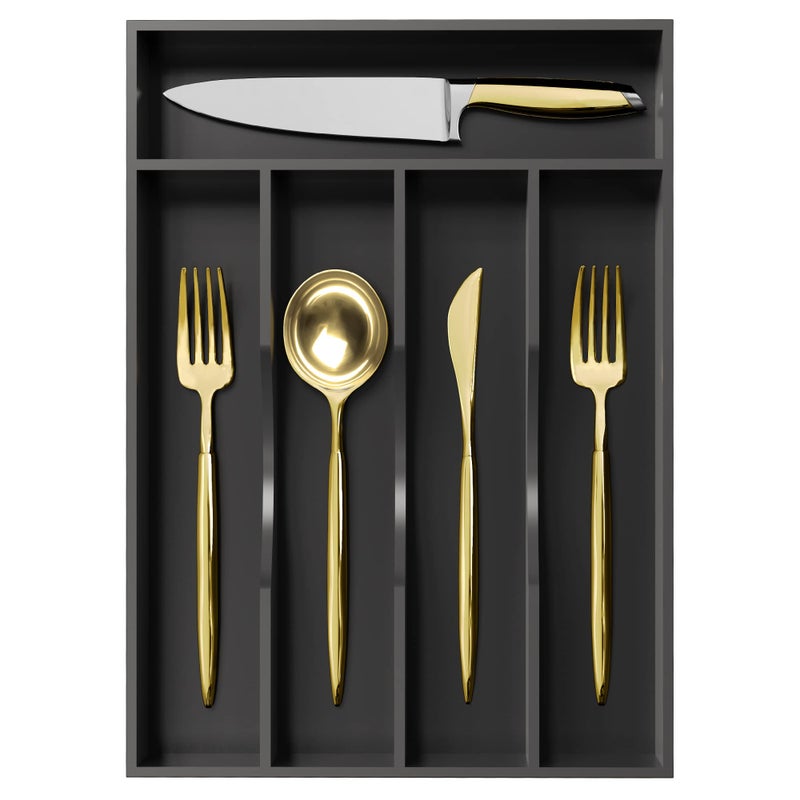 Greenual Black Silverware Organizer 10 In Utensil Organizer Silverware Tray for Drawer Cutlery Flatware Organizer for Kitchen Bamboo Wood - Image 1