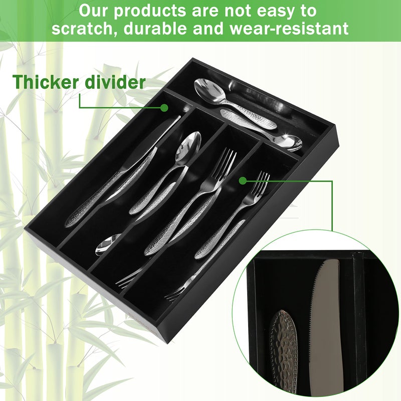 Greenual Black Silverware Organizer 10 In Utensil Organizer Silverware Tray for Drawer Cutlery Flatware Organizer for Kitchen Bamboo Wood - Image 5