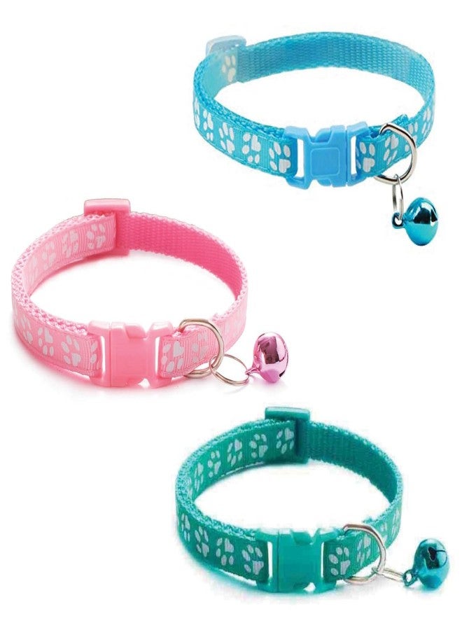 Litvibes Cat Collars Set of 3 with Bell,Kitten & Small Dogs Soft Adjustable Collar Safe,Solid & Protection Breakaway for Cats & Puppies,Cute Kitty with Paw Print-(Light Blue,Light Pink,Turquoise) - Image 1