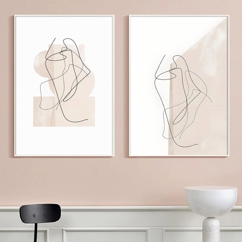 Ecyanlv Abstract Beige Canvas Wall Art Beige Boho Posters Abstract Boho Paintings Neutral Abstract Prints for Home Abstract Line Drawing Art Print Minimalist Black Beige Geometric Wall Art 16x24inch No Frame - Image 1