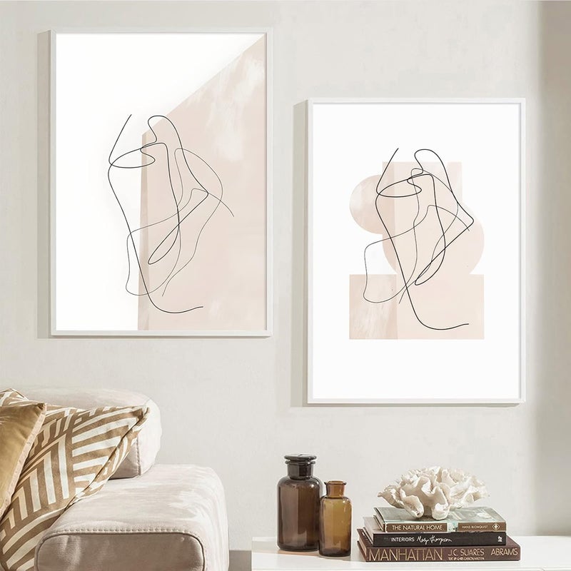Ecyanlv Abstract Beige Canvas Wall Art Beige Boho Posters Abstract Boho Paintings Neutral Abstract Prints for Home Abstract Line Drawing Art Print Minimalist Black Beige Geometric Wall Art 16x24inch No Frame - Image 3