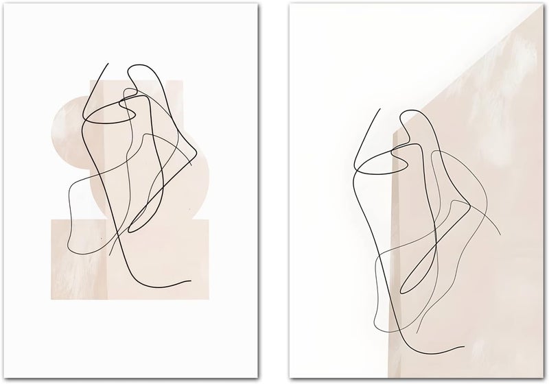 Ecyanlv Abstract Beige Canvas Wall Art Beige Boho Posters Abstract Boho Paintings Neutral Abstract Prints for Home Abstract Line Drawing Art Print Minimalist Black Beige Geometric Wall Art 16x24inch No Frame - Image 2