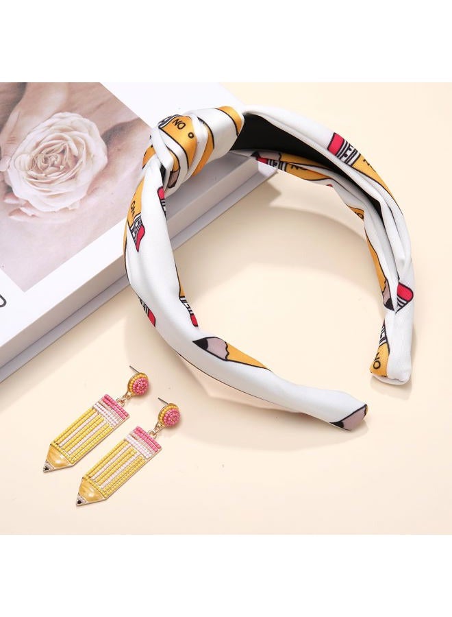 YAHPERN Teacher Headband for Women Wide Knotted Headband Pencil Crayon School Headband Teacher Appreciation Gifts - Image 5