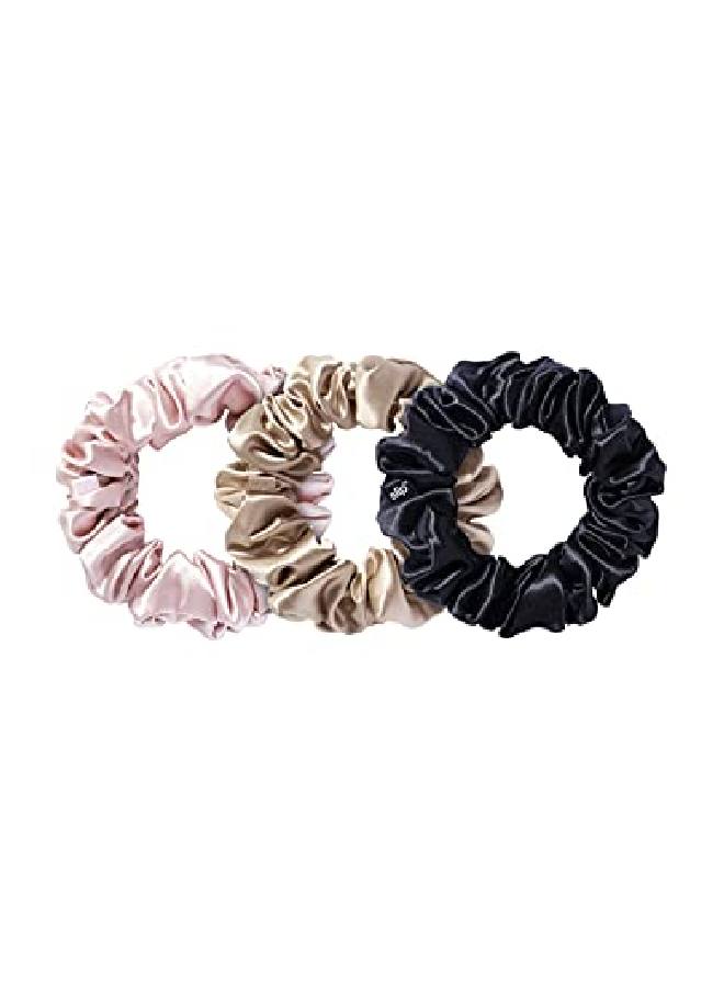 SLIP Silk Large Scrunchies In Black Pink And Caramel 100% Pure 22 Momme Mulberry Silk Scrunchies For Women Hairfriendly + Luxurious Elastic Scrunchies Set (3 Scrunchies) - Image 1