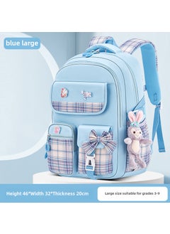 Generic 2024 Girls Plaid Backpack Large Capacity Lightweight Waterproof ElementaryLarge Blue Doll Badge Large Blue Doll Badge 