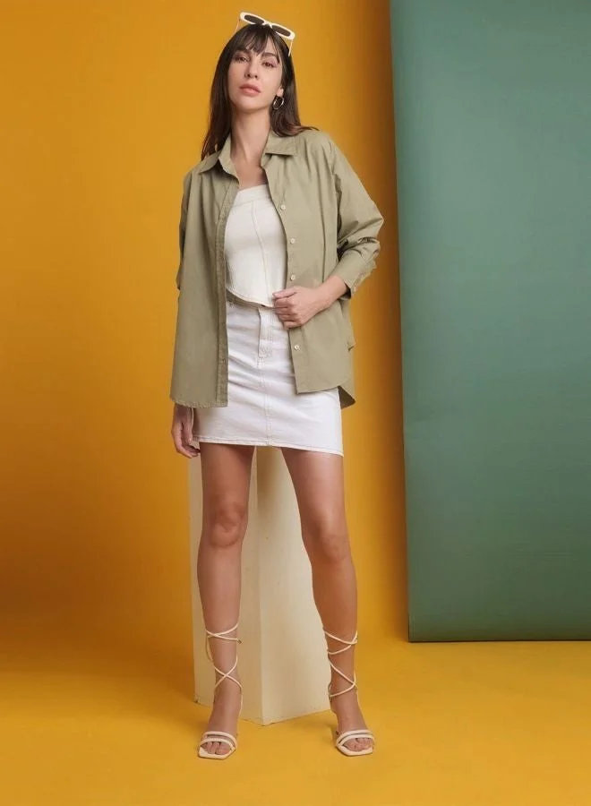 Freehand  Women Oversized Fit Solid Round Neck Long Sleeve Oversized Shirt  | Best Price UAE