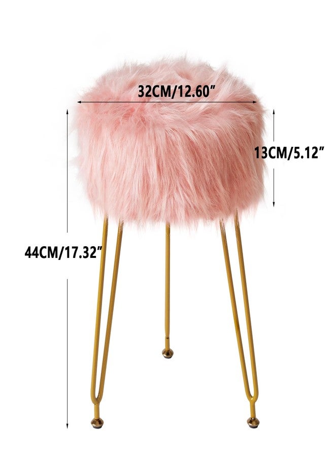 IBUYKE Faux Fur Vanity Stool Chair, Furry Makeup Stool Ottoman, Soft Padded Seat, Round Footrest Footstools with 4 Metal Legs, for Living Room Bedroom Entryway, Pink LG-32P - Image 5