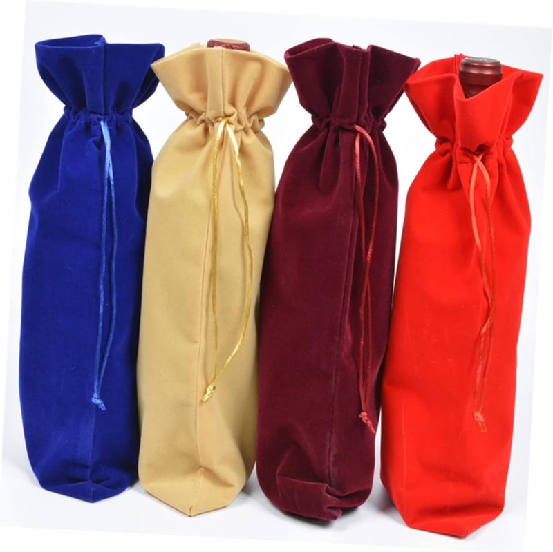 SOPOTUTU 4pcs Blue Flannelette Wine Bottle Cover with Drawstring for Holiday Parties Weddings and Housewarmings Stylish Wine Packaging Pouch for Festive Celebrations - Image 4